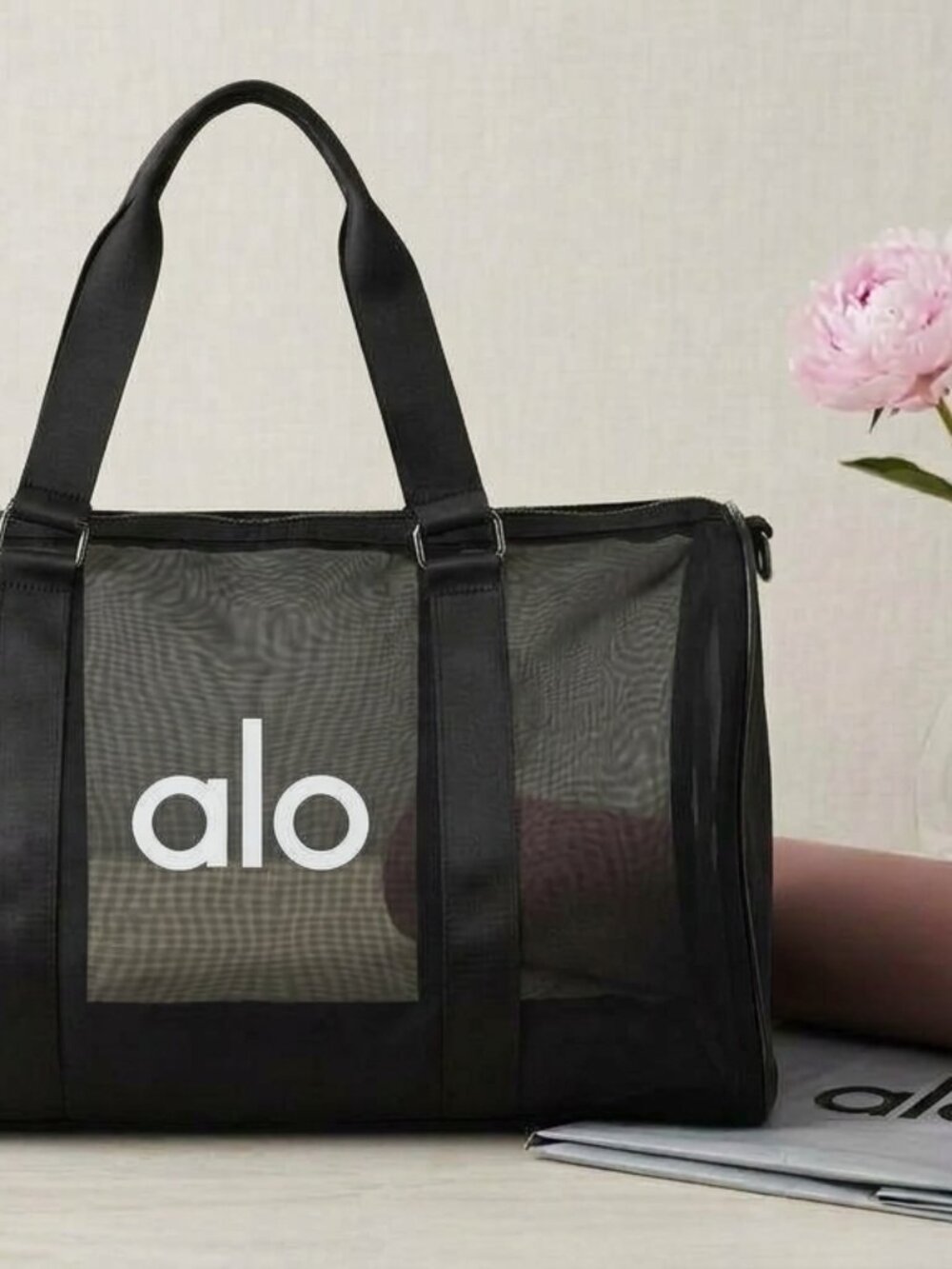 Alo Yoga Black Mesh Duffel Bag